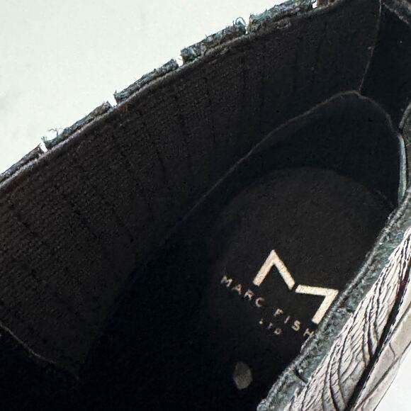 Marc Fisher Alva Croc Embossed Leather Block Heels Boots Black Old Money 7.5 NEW - Picture 8 of 11